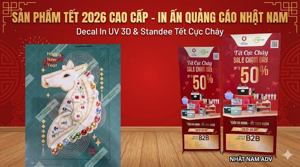 In Standee UV Giá Xưởng – Chất Liệu PP & PVC Đế Xám Cản Sáng Cao Cấp Tại TPHCM